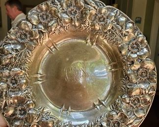 Beautiful sterling silver plate platter beautiful dogwood bowl.