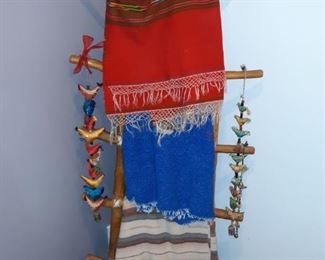 Hand carved wooden ladder with leather lashing.