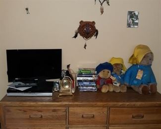 oak dresser , paddington bears, TV, CD player