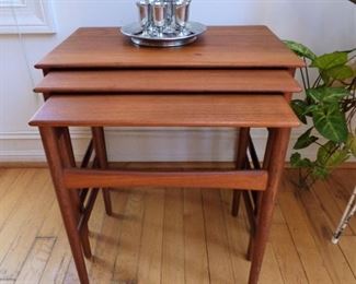 Mid Century Modern Danish Teak Nesting Tables Made by Andreas Tuck; designed by Hans J. Wegner (see mark in next picture)  Wegner was one of the most influential & leading interior designers 1940's thru 1960's.  