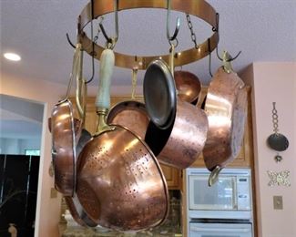 Copper Pots, Colander, Utensils, etc.