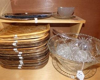 Woven trays, Punch Bowl with cups