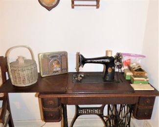 Antique Singer Treadle Machine with Accessories