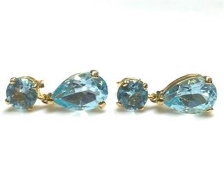 1. Pair of Round and Pearshaped Blue Topaz Earrings