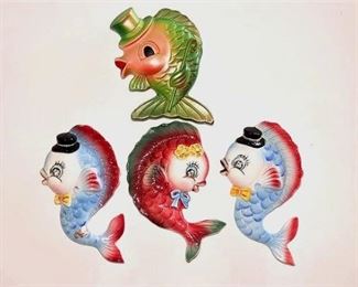 61. Vtg. 60s Miller Studio Chalkware Fish Wall Plaques, Set of Four