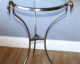 69. Steel Brass Gueridon Glasstop Table, Tass Swan Head  Feet
