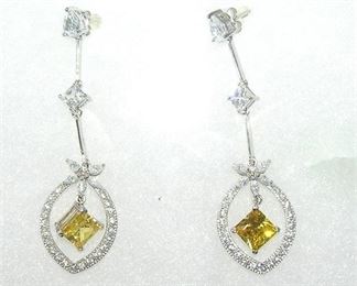 76. Yellow White QZ Diamond Sterling Silver Earrings