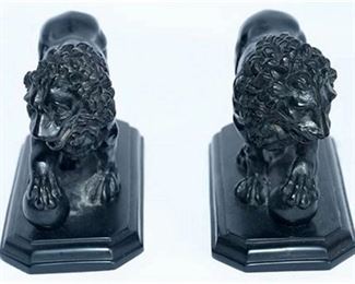 90. Pair Vintage Patinated Lion Sculpture