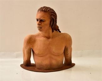 Clay Sculpture Of Man With Dreads Signed