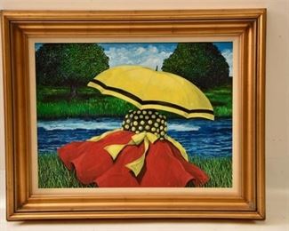 Portrait Of Woman With Umbrella Signed