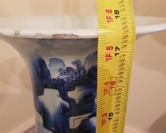 Rare Blue and White Chinese Vase 17 1/2" tall, 9" across the top w/wear
