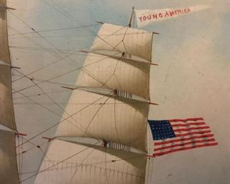 Antonio Jacobsen - The ship Young America at sea 1896 Damaged hole in Picture