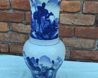Rare Blue and White Chinese Vase 17 1/2" tall, 9" across the top w/wear
