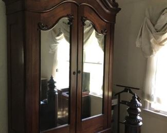 Massive Victorian all original Rosewood Armoire Pierced Carved Crown and 2 Plate Glass Mirrored Doors Attributed to one of the New Orleans Furniture Maker