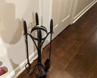 4 fireplace tools & holder $10