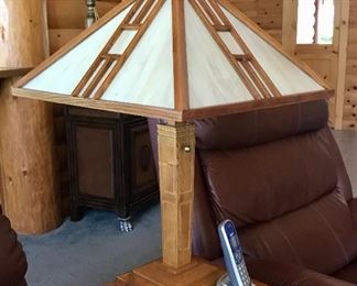 Pair of wood/alabaster shade lamps