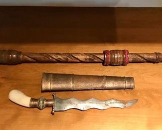 Vintage bone handle knife w/copper sheath