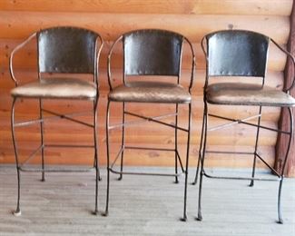 Metal bar stools with leather seats