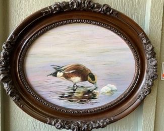 Framed oil painting on stretched canvas, 8 x 10 oval. Little duckling by Schrameyer.  WAS $200, NOW $75. 
