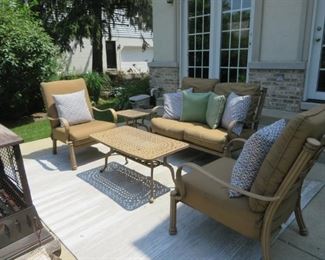 Outdoor Patio Conversation Set  5pc Set    Settee, 2 Chairs, Cocktail Table & Side table
