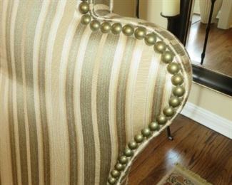 Custom Fabric Upholstered Side Chair
with Round Cut-Out & Nailhead Accents
