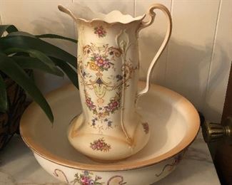 Huge Antique Pitcher and Bowl, Picture does not do this set justice.. gorgeous colors! 