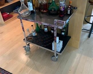 Frederic Ruyant for Ligne Roset Stainless Steel Trolley Rolling Bar Cart 29"x31"x17.75" $750