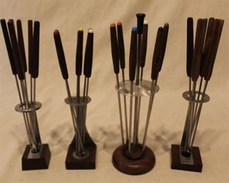 Mid century fondue fork sets with stands