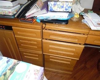 Oak office desk with built in file drawers