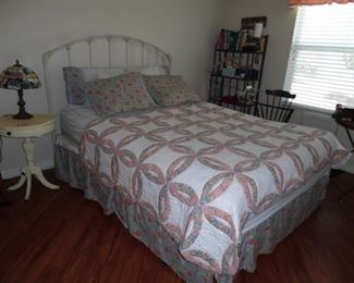 Guest Bedroom.  Cottage White Iron Headboard with Queen size Mattress