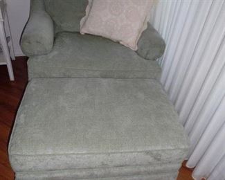 Upholstered Chair & Ottoman, pale green color
