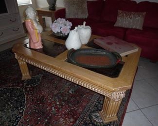 Matching Coffee Table with 4 glass panel inserts