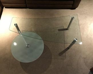 Modern Glass Coffee Table with Swing Out Arm on Wheels (can be sold as a set) (52 L x 28 W x 17.5)  Swing table (23 W x 13 H)  Purchased at Good Works