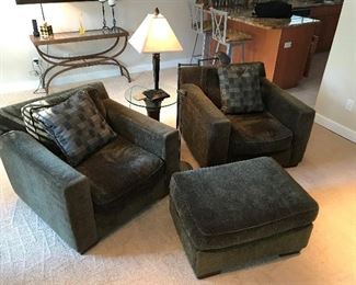 2 Low Rise Chairs and Matching Ottoman  (39L x 36 W x 28H)
