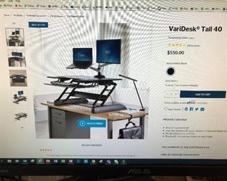 Varidesk Exec 40 Overview (Tall) with Dual Computer Arms ( 1 Year Old) - Can Sit on any Desktop