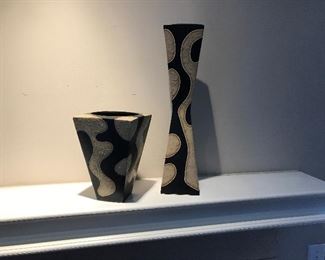 Black and Cream Mantle Vases - Beautiful - Must See - bought at Clayton Art Boutique