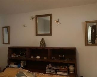 KG solid wood shelf headboard (no footboard) mattress not for sale - box spring is for sale