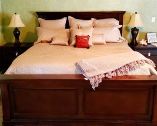 King bed less than 1 year old. Mattress like new and sold separately. Bedding sold separately.