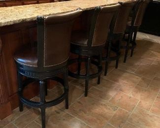 Five Frontgate Leather swivel bar height stools