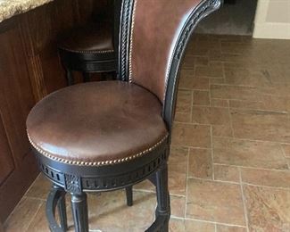 5 leather swivel bar height stools by Frontgate 