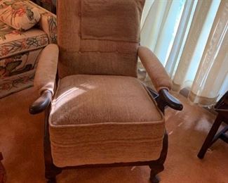#6	vintage Brown Chaise Chair w/wood Trim	 $75.00 
