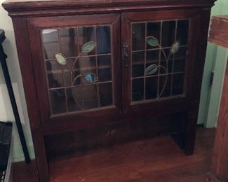 Antique Half Cabinet with a Shelf, Stained Glass Doors
