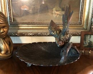 Antique Bronze Tray with Cold Painted Bronze Detailed Bird