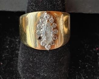 14K Gold Diamond Marquis Ring