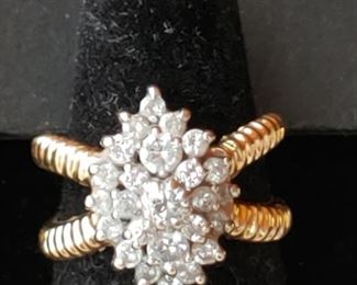 14K Diamond Cluster Cocktail Ring