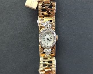 14K Gold Vintage Hamilton Ladies Watch with Diamonds