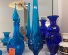 $160 Blenko mid century modern decanter - $80 tall vase asymetrical