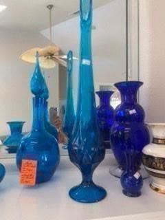 $160 Blenko mid century modern decanter - $80 tall vase asymetrical