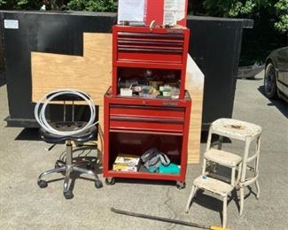 Red Craftsman Tool Bench and Tools