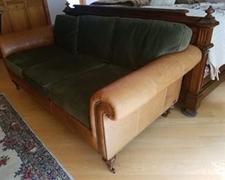 Oversized leather and fabric sofa